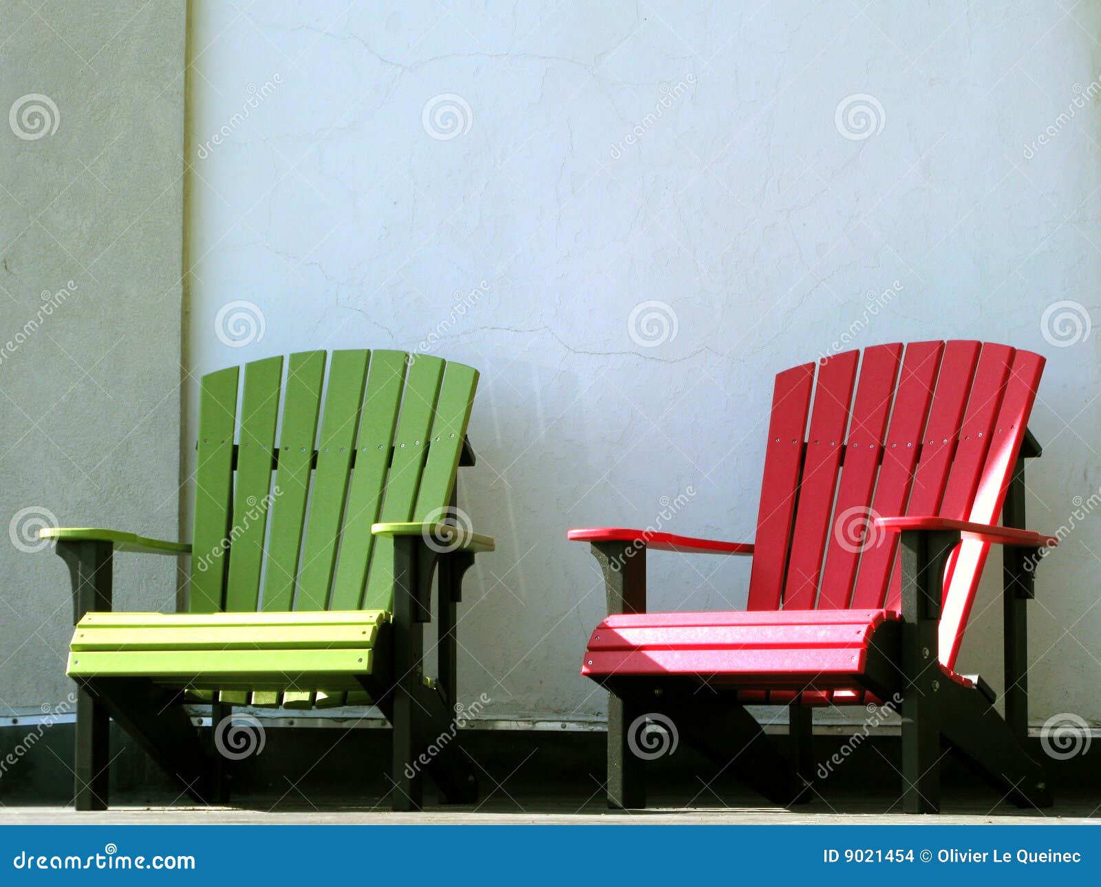 Outdoor Furniture Adirondack Chairs On House Porch Stock Photo