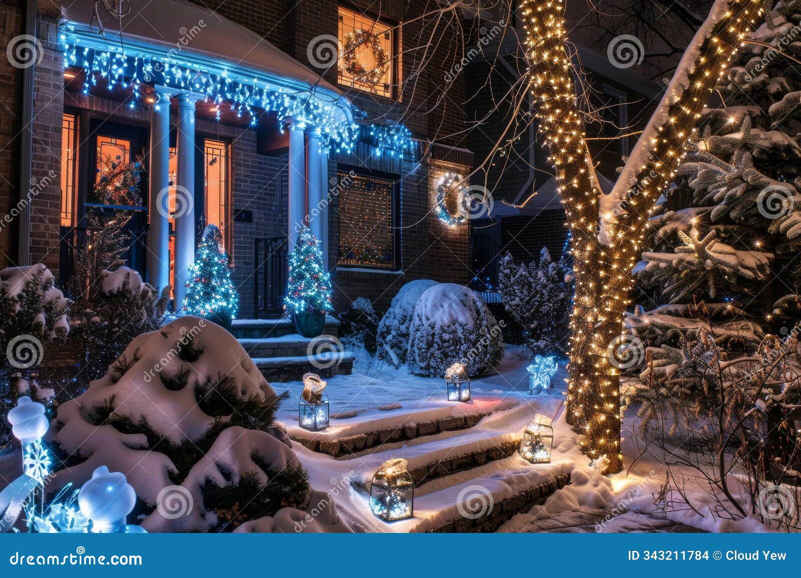 outdoor holiday decorations with a winter wonderland theme.