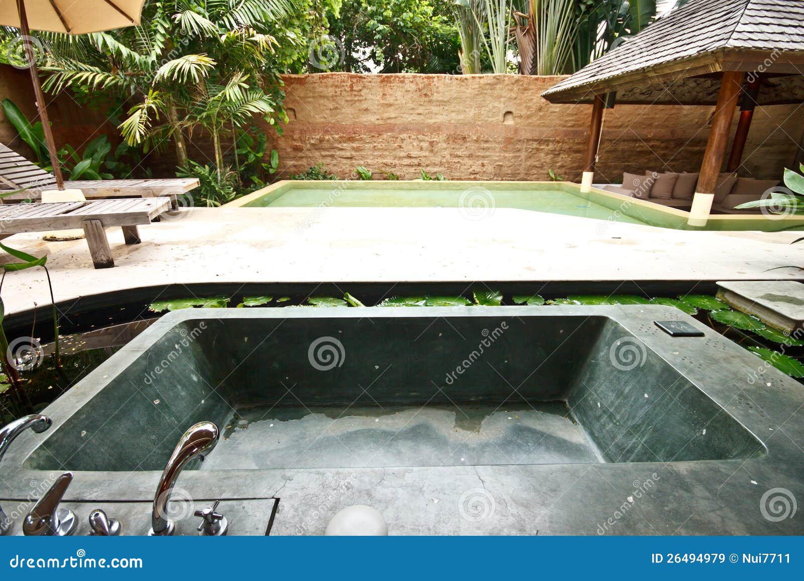 Outdoor Jacuzzi Bathtub In Garden 4 Stock Image Image Of