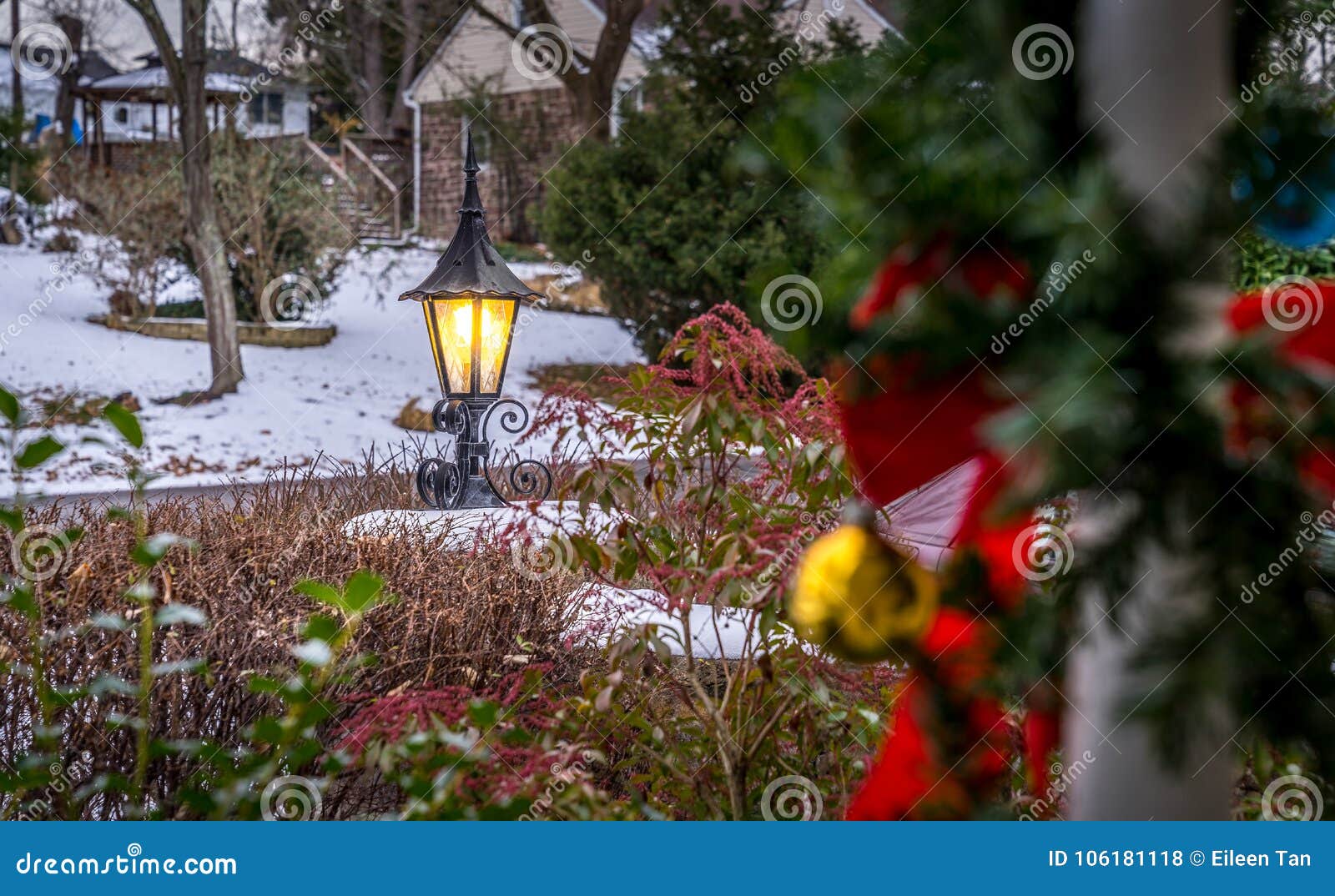 Outdoor Lantern with Snow at Holiday Season Stock Photo - Image of ...