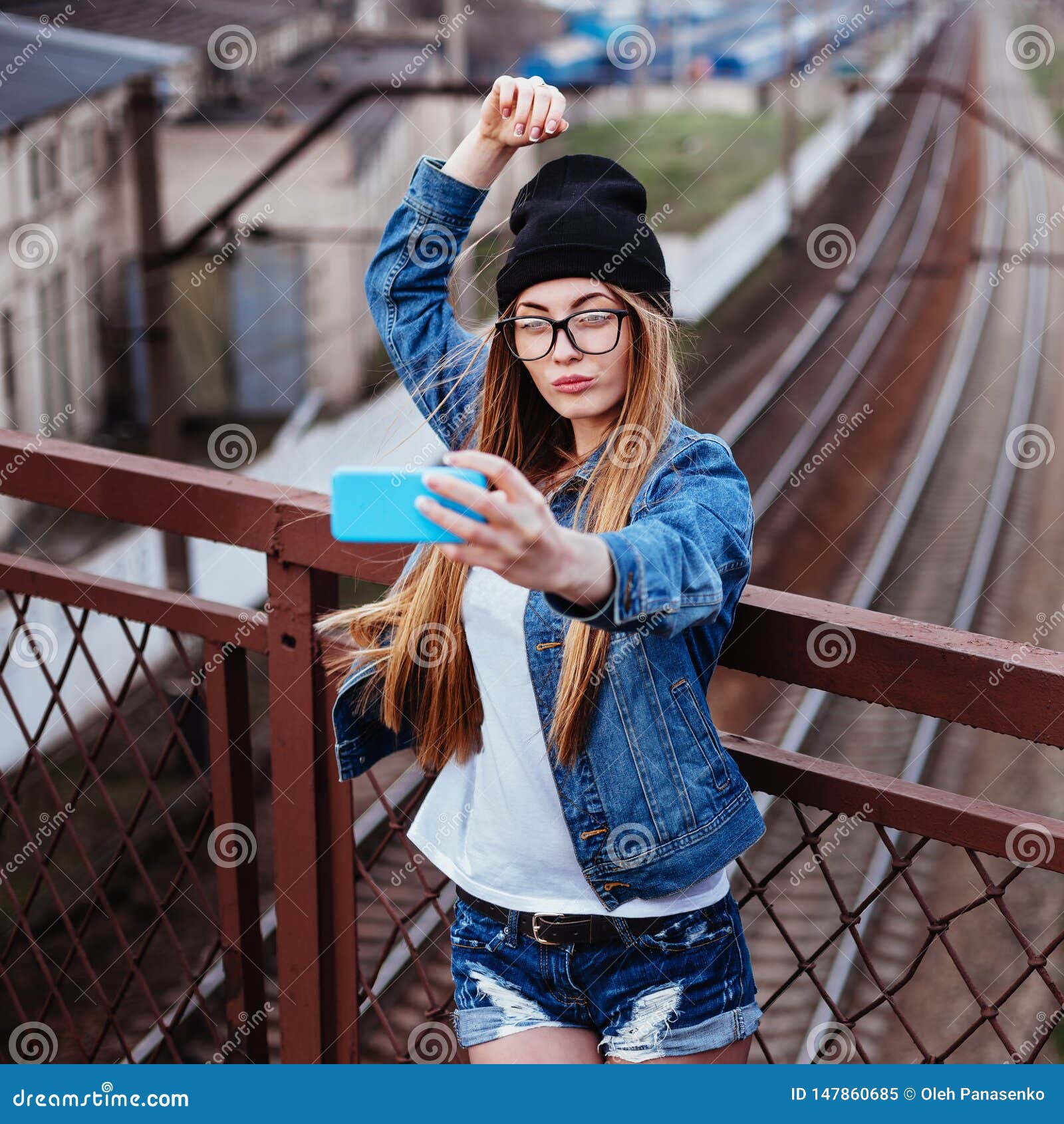 images Jeans Poses For Girls Selfie https www dreamstime com outdoor lifestyle portrait young blonde hipster woman posing selfie laughing wearing jeans jacket black hat image147860685