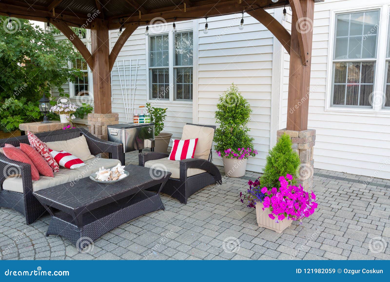 Outdoor Living Space On A Brick Patio Stock Image Image Of