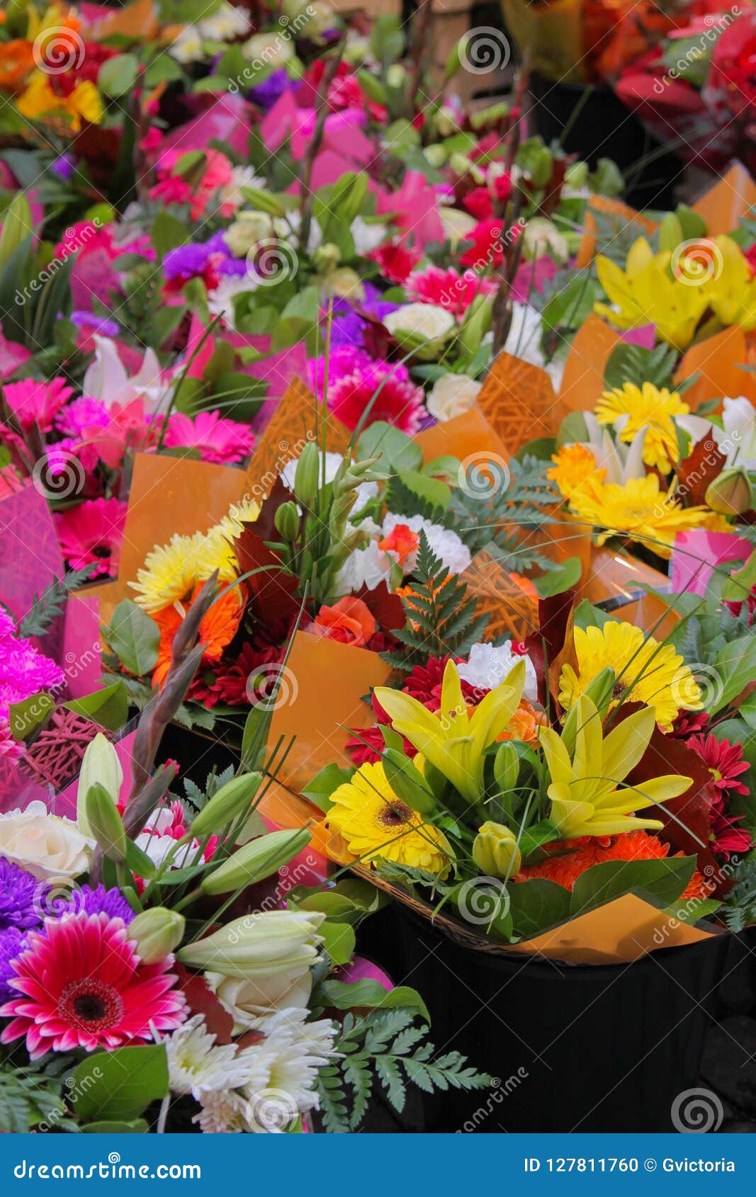 Outdoor Market Selling Different Colorful Flowers in Stockholm, Stock ...