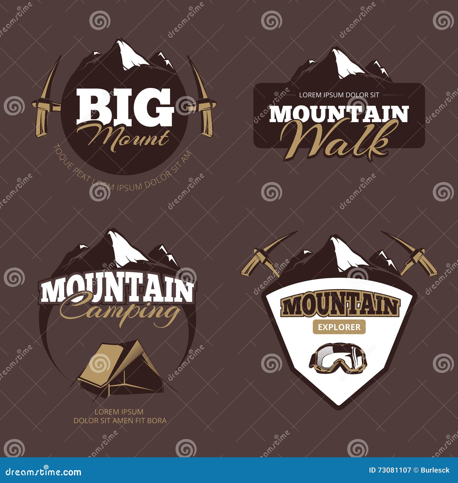 outdoor mountain camping, alpinism  emblems, labels, badges, logos set