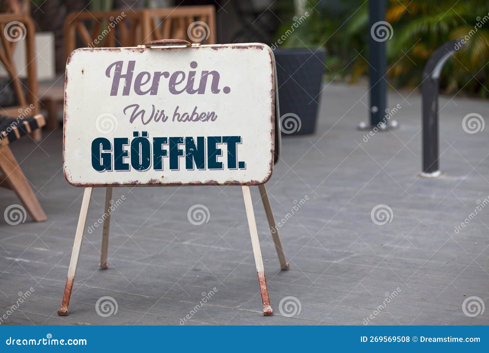 Outdoor Open Sign in German Stock Photo - Image of sign, german: 269569508