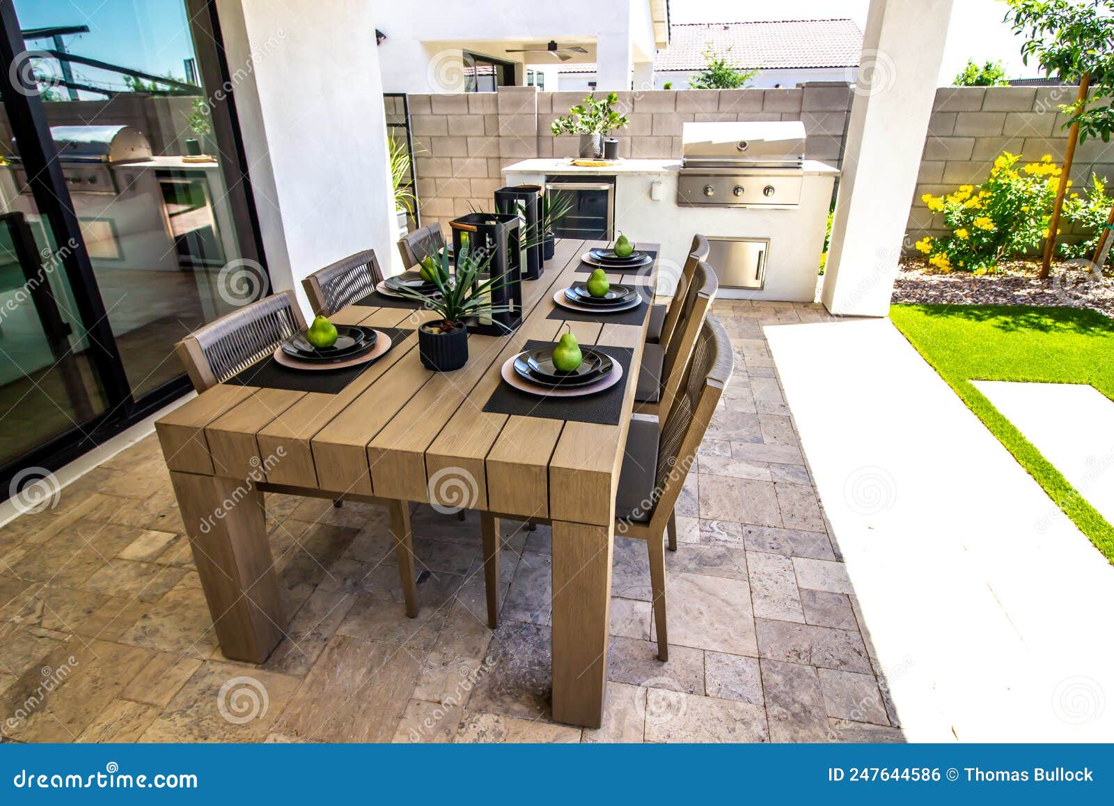 Outdoor Patio Table and Chairs with Builtin BBQ Stock Photo Image of