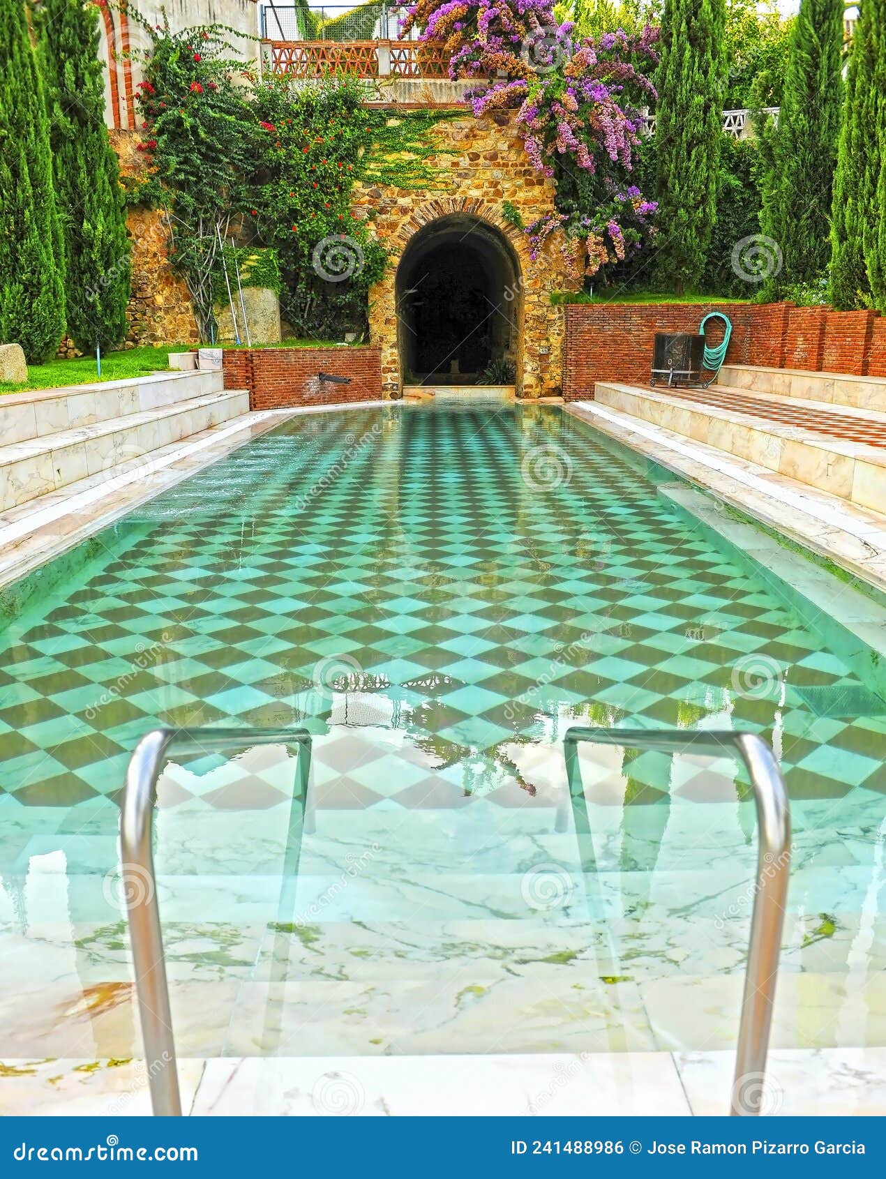 the outdoor pool of the spa of alange -balneario- famous thermal bath in the province of badajoz, spain