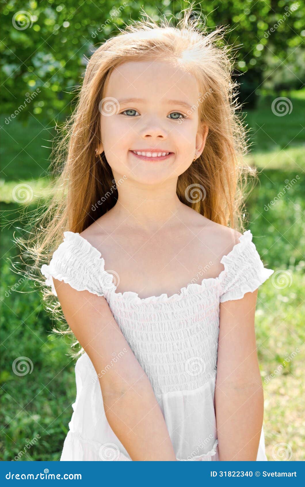 Outdoor Portrait of Adorable Smiling Little Girl Stock Photo - Image of ...