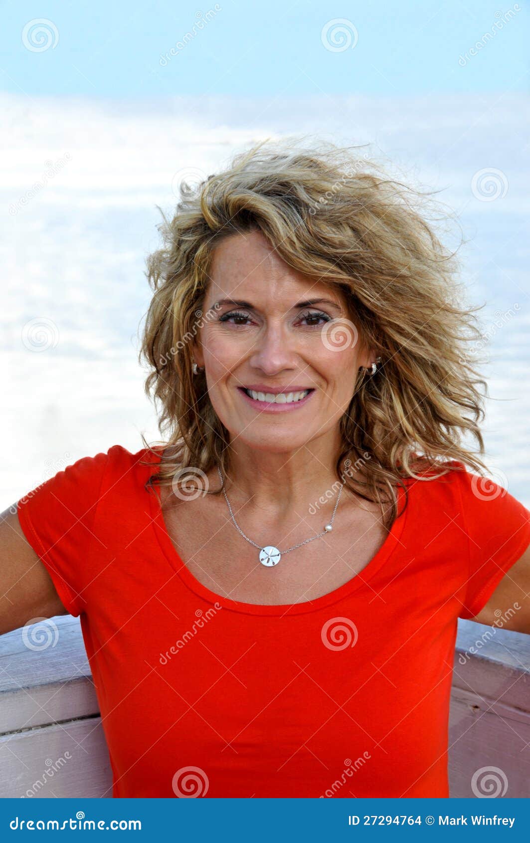 outdoor portrait of attractive middle age woman