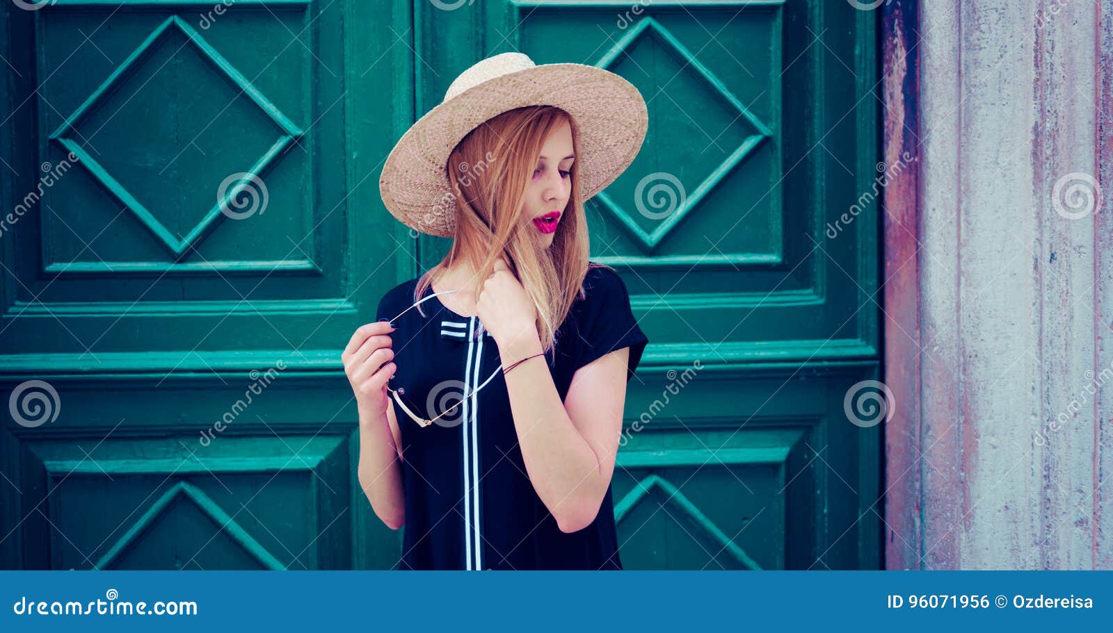 Outdoor Portrait of Model Woman in Fashionable Dress. Stock Photo ...