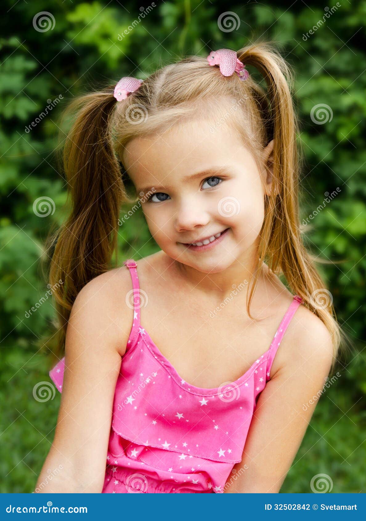 Outdoor Portrait of Smiling Little Girl Stock Photo - Image of fashion ...