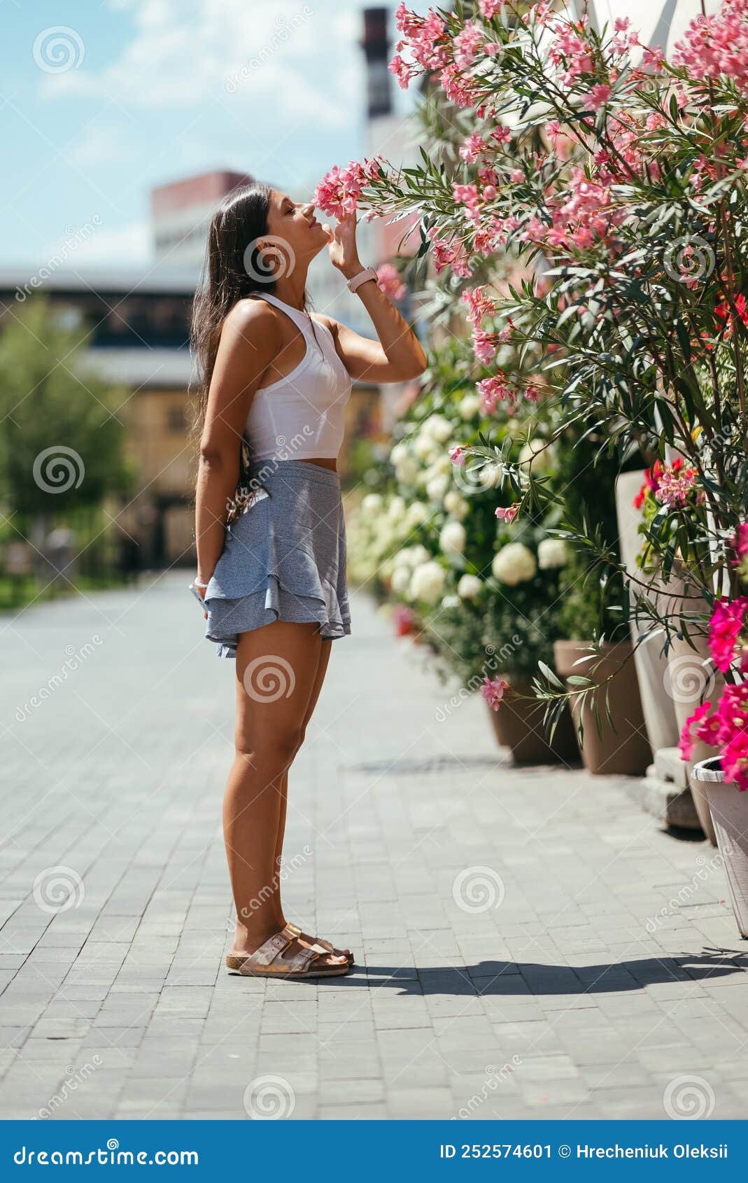 Outdoor Portrait Of Young Beautiful Lady Posing Near Flowering Tree Stock Image Image Of