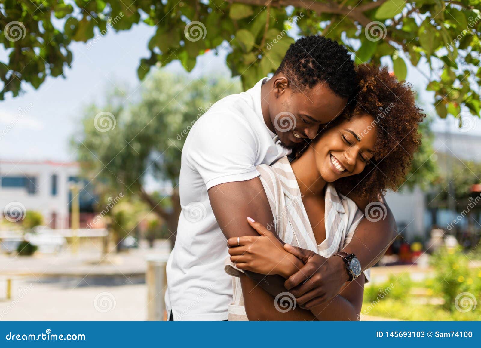 Outdoor Protrait Of African American Couple Embracing Each Other Stock Image Image Of Hands