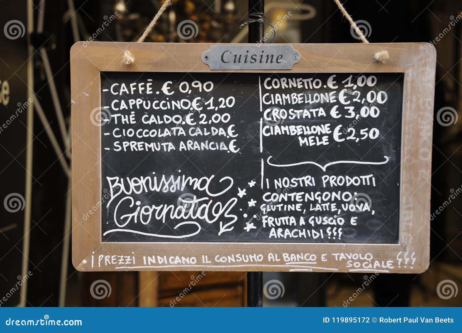 outdoor restaurant menu sign in italian