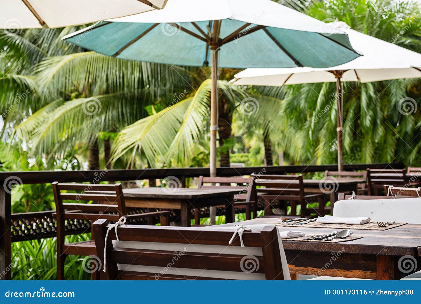 Outdoor Restaurant Surround Palm Trees Stock Photo Image of tables