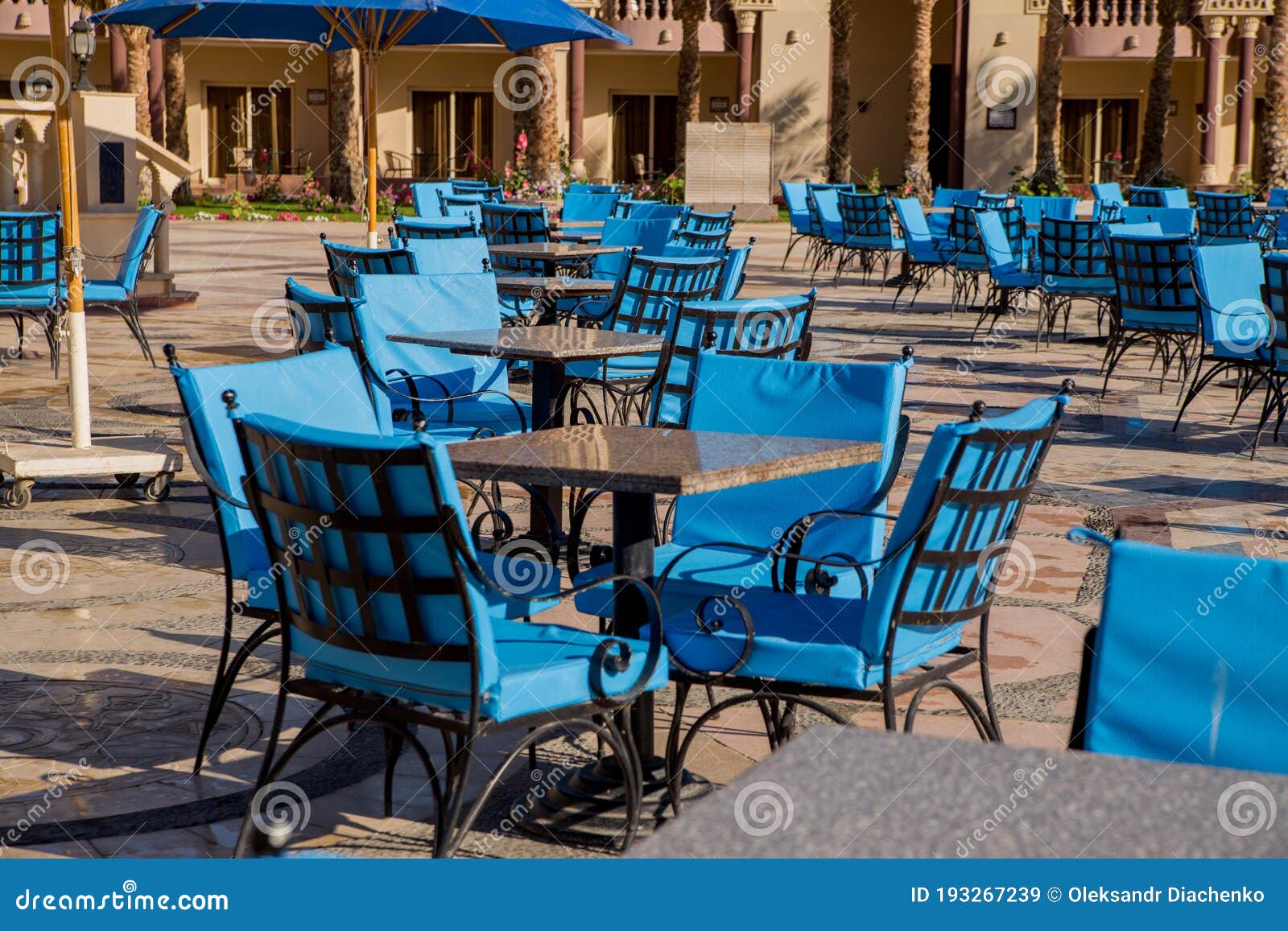 Outdoor Restaurant Tables and Chairs Stock Image Image of