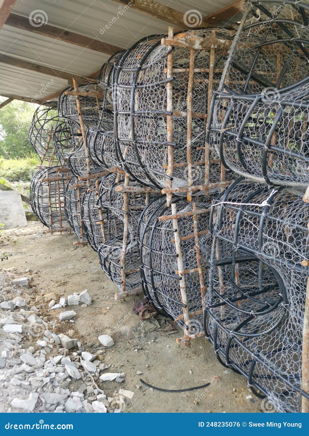 Outdoor Scene of the DIY Fish Trap Structure Make from Mangrove Wood,wire  and Polystyrene Pipe. Stock Photo - Image of fishnet, metallic: 248235076