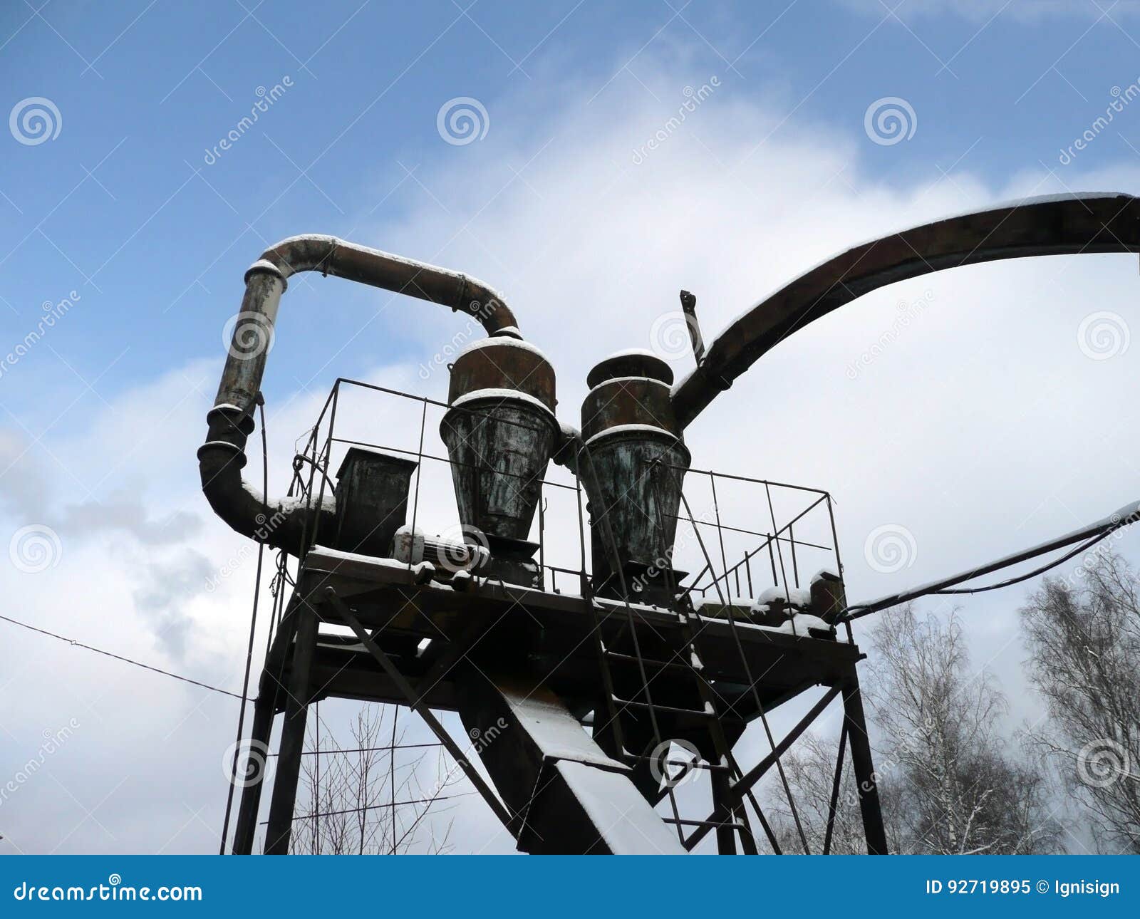 Outdoor Section of Timber Processing Enterprise Pipes and Faucets