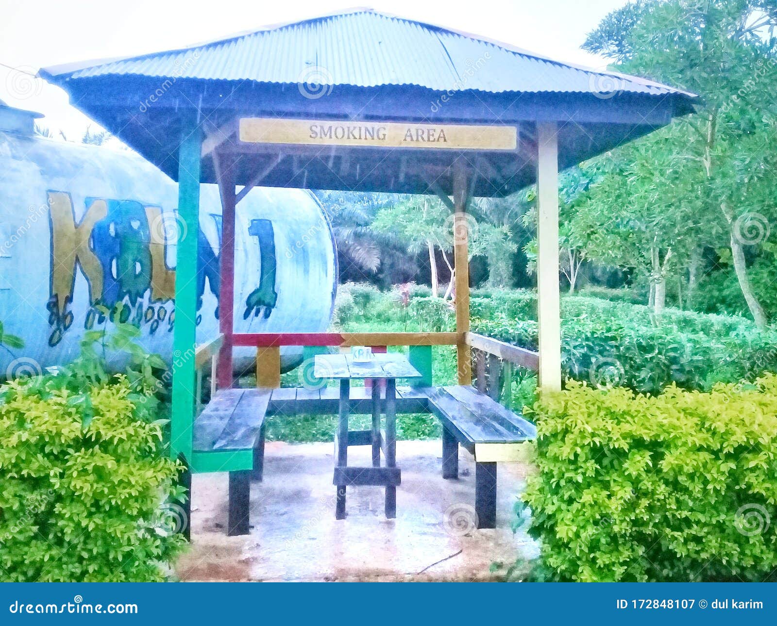 Outdoor Smoking Area in the Middle of the Park Stock Image - Image of