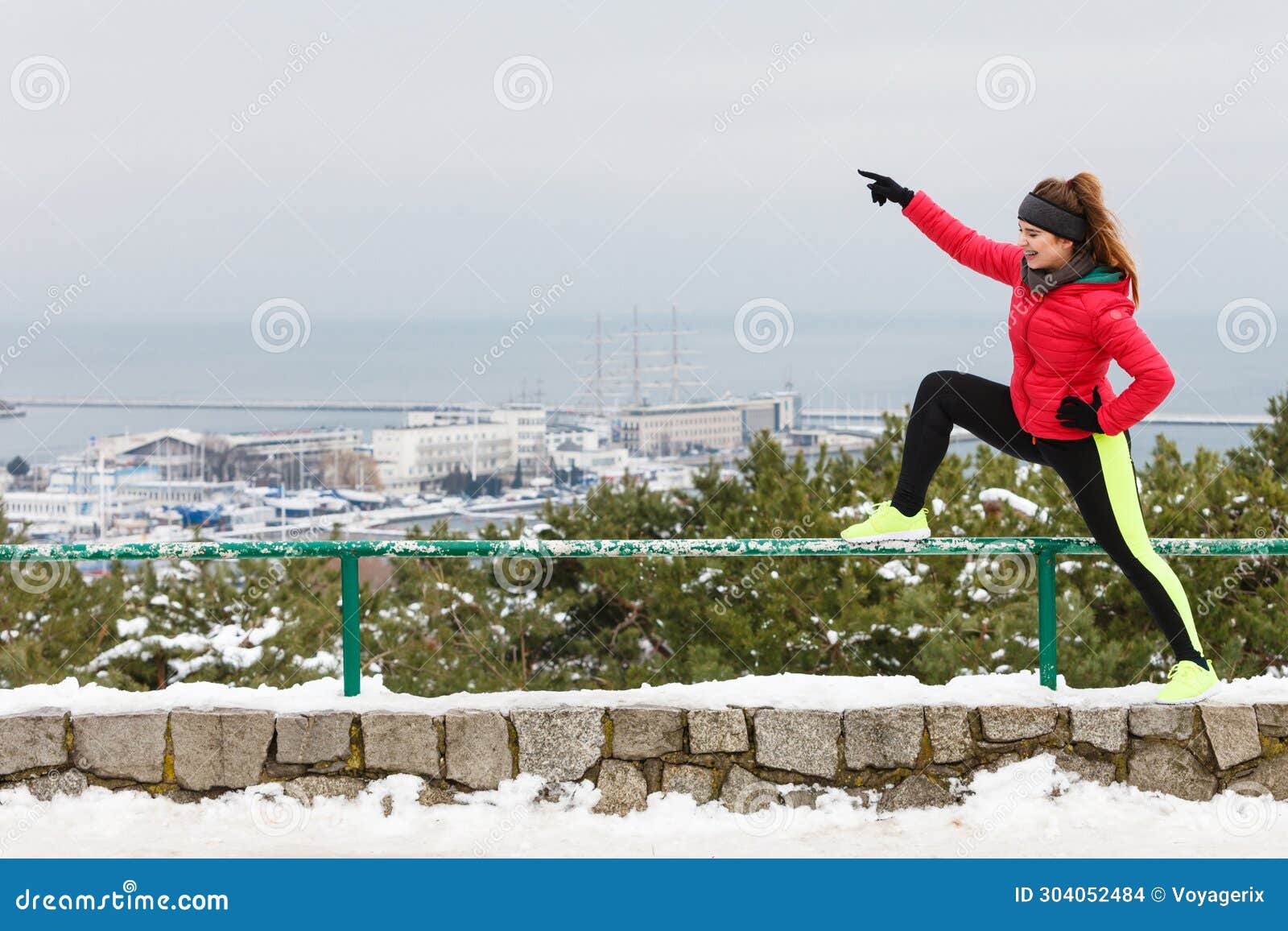 Outdoor Sport Exercises, Sporty Outfit Ideas. Woman Wearing Warm