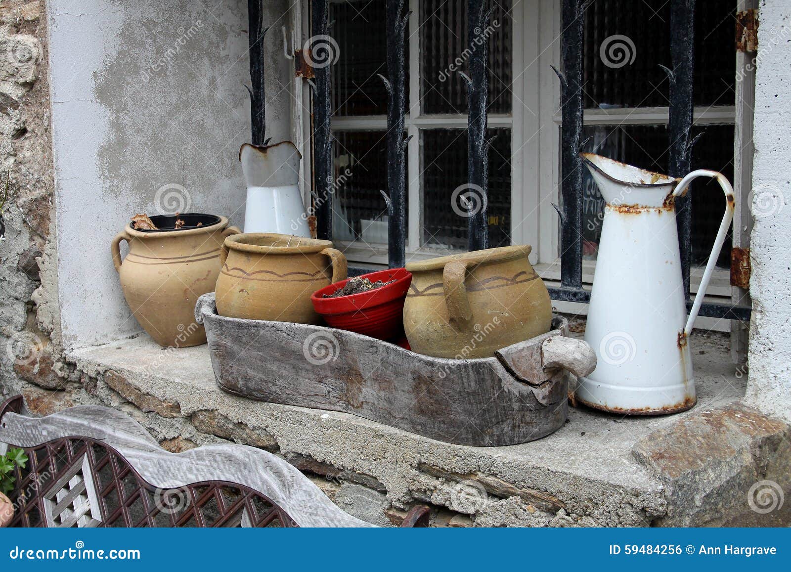 Outdoor Still Life, Pots and Jug Stock Photo Image of white, life