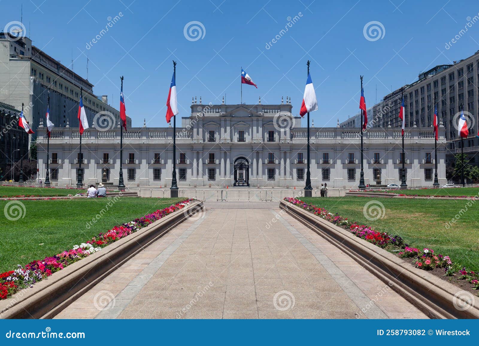 outdoor view of the la moneda palace in santiago, chile