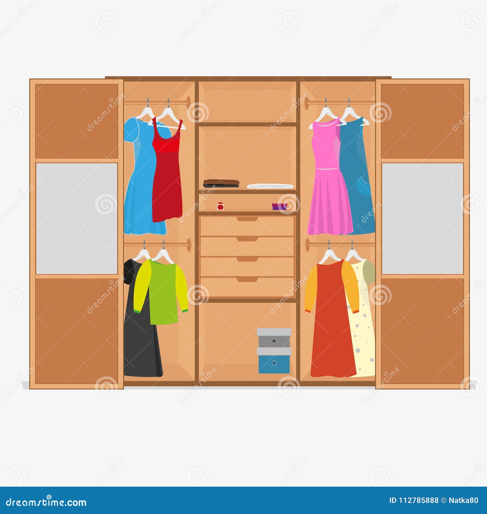 Outdoor Wardrobe with Dresses and Boxes Stock Vector Illustration of