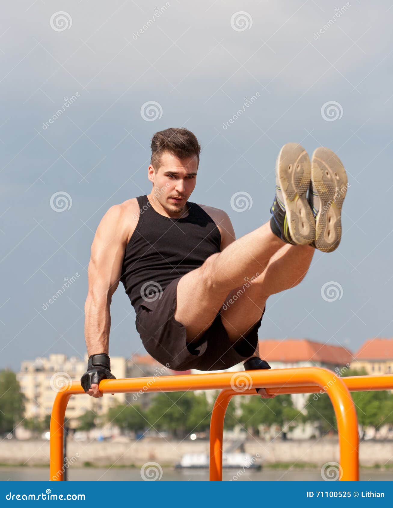 Outdoor workout on bars. stock image. Image of shirt 71100525