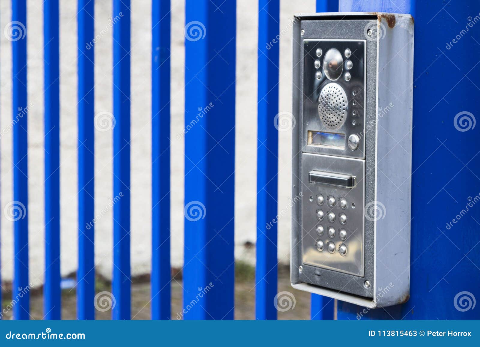 Buzzer on a Blue Gate Stock Image Image of house, equipment