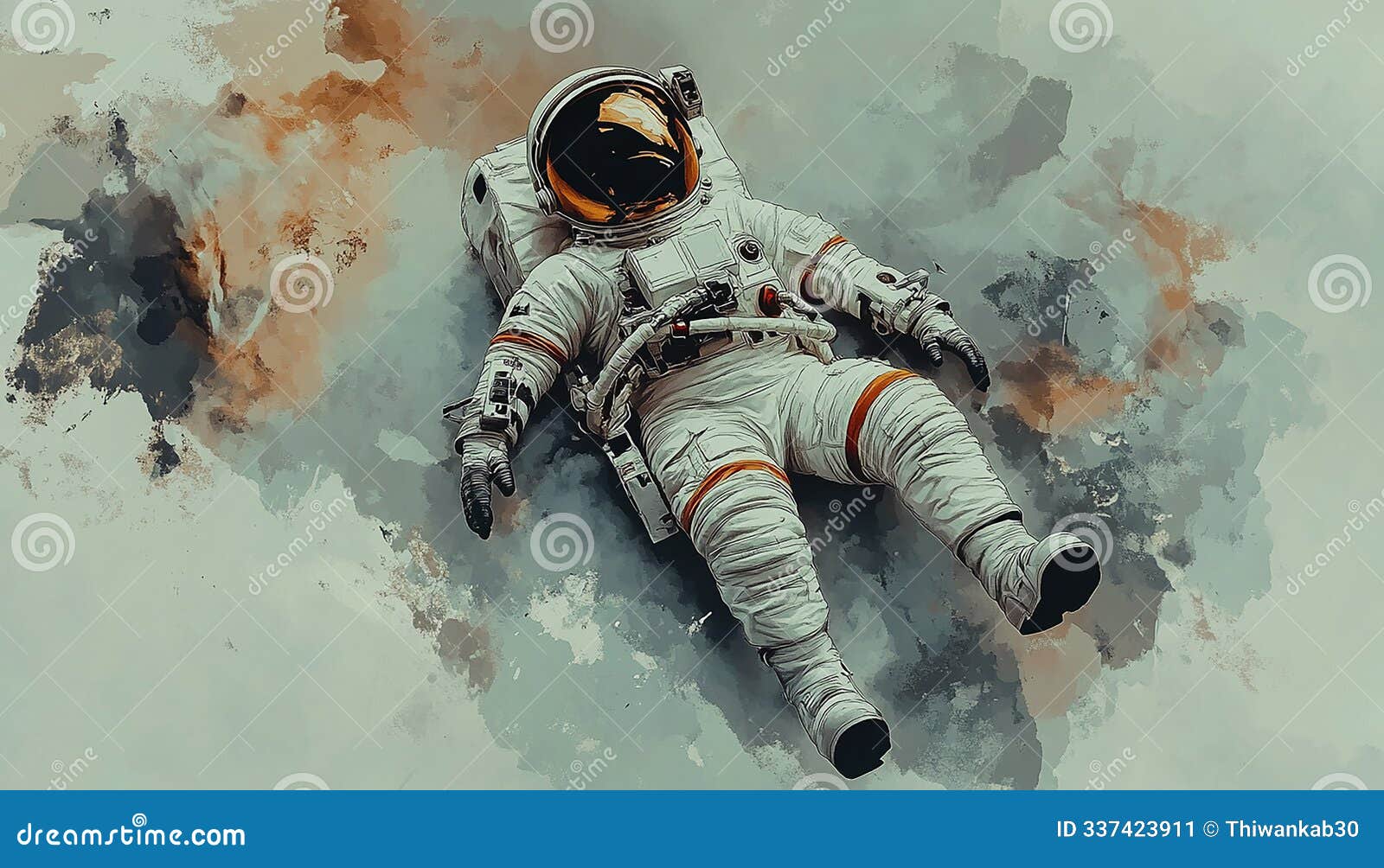 outer space art: the cartoon astronaut at work