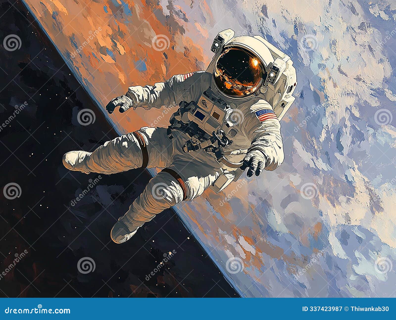 outer space art: the cartoon astronaut at work