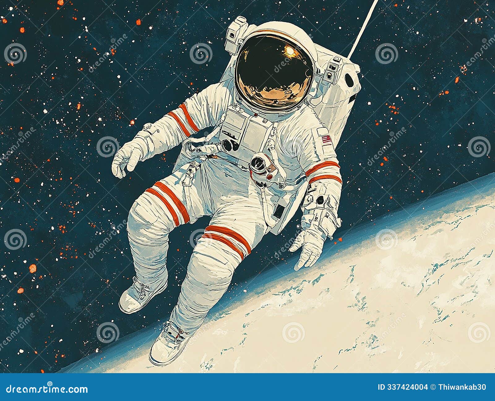 outer space art: the cartoon astronaut at work