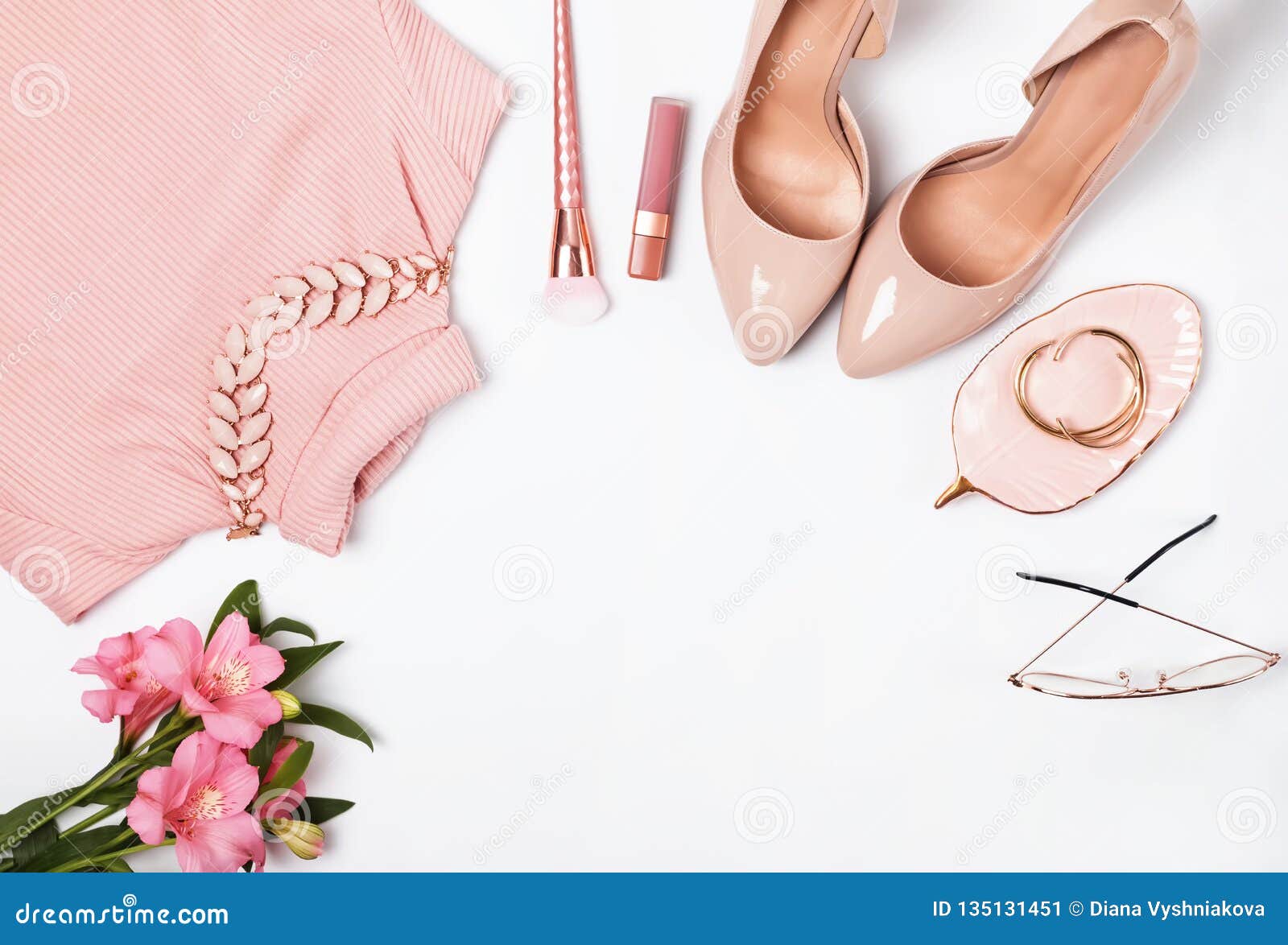 Outfit in Beige and Pale Pink Colors. Stock Image - Image of clothes ...
