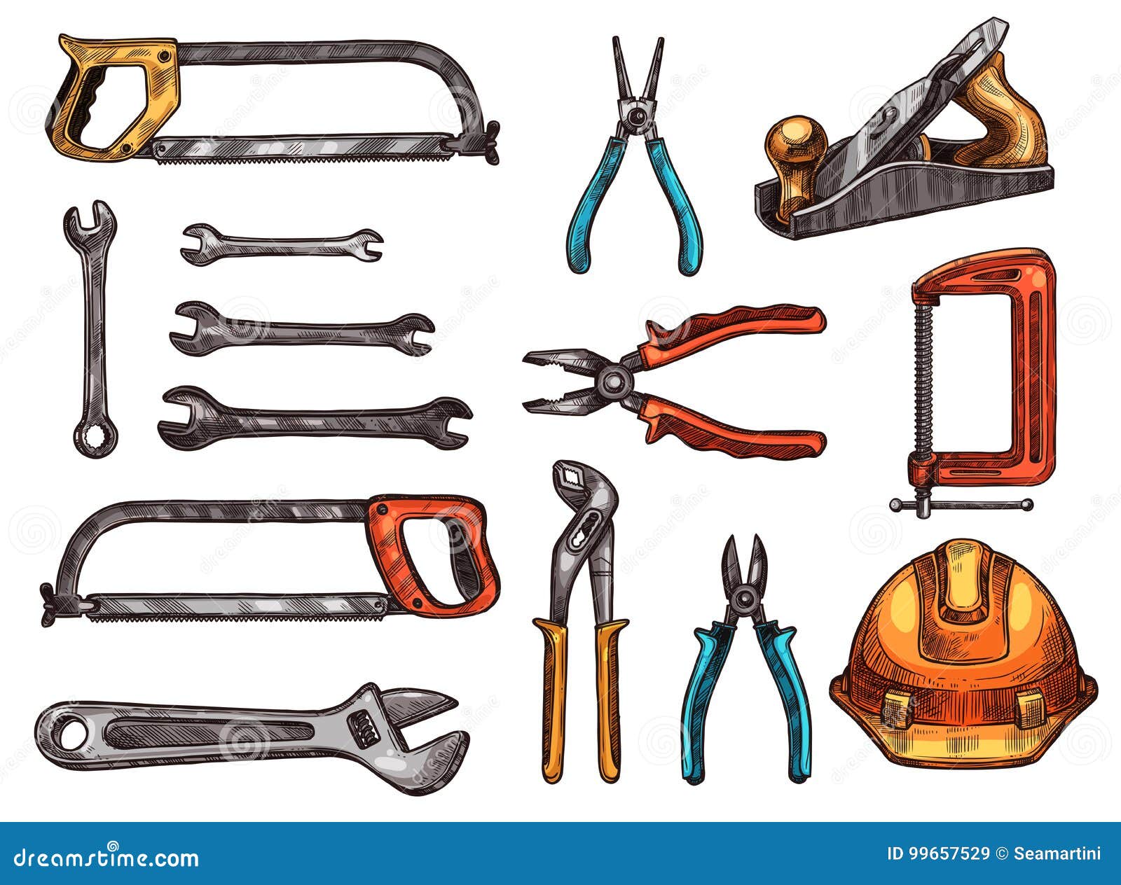 Outils De Réparation. Matériel De Menuiserie Pour La Construction De  Maisons. Ensemble D'instruments De Matériel Mécanique D'ingénieur. Marteau  Et Tournevis. Clé, Scie Ou Pince. Trousse À Outils Électrique. Collection  De Dessins Vectoriels