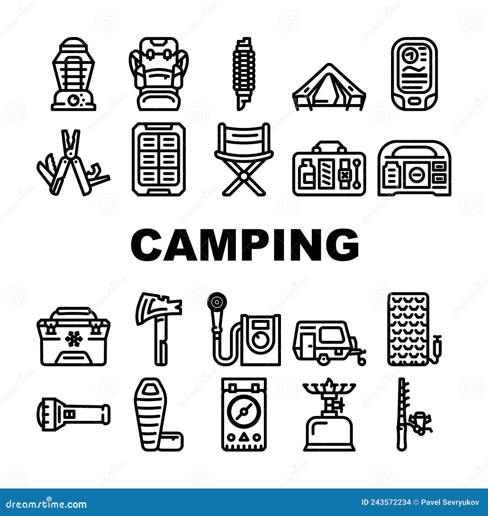 Outil De Randonnée De Camping Et Icônes De Gadget Set Vecteur Illustration  Stock - Illustration du graphismes, élément: 243572234