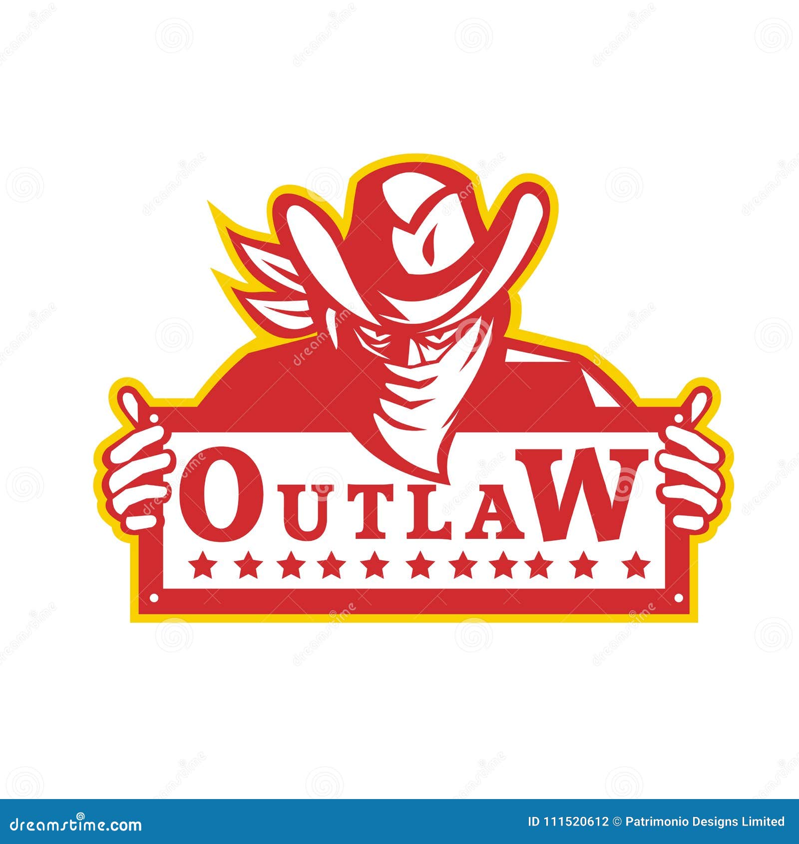 outlaw holding sign retro