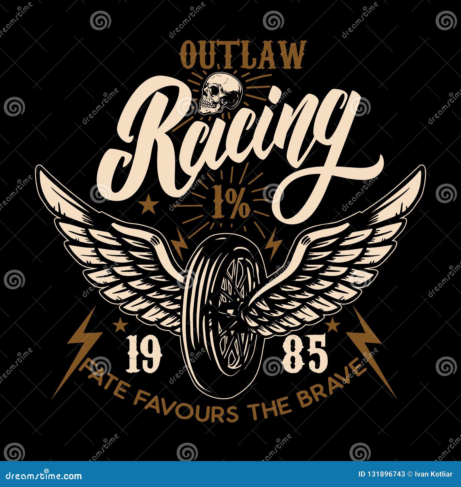 Outlaw Racing. Racer Winged Wheel. Design Element for Poster, Emblem, T ...