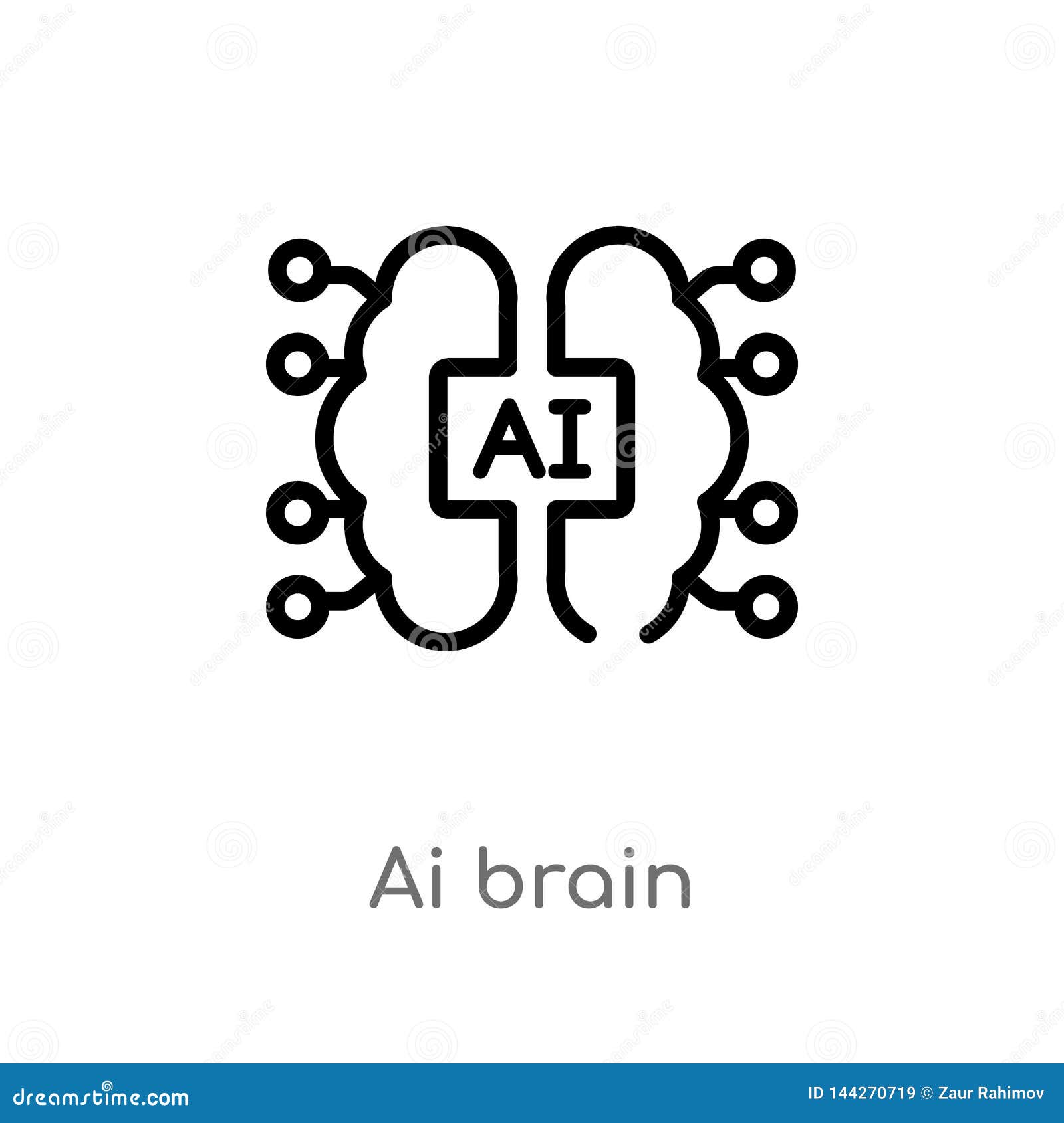 outline ai brain  icon.  black simple line   from artificial intellegence concept. editable