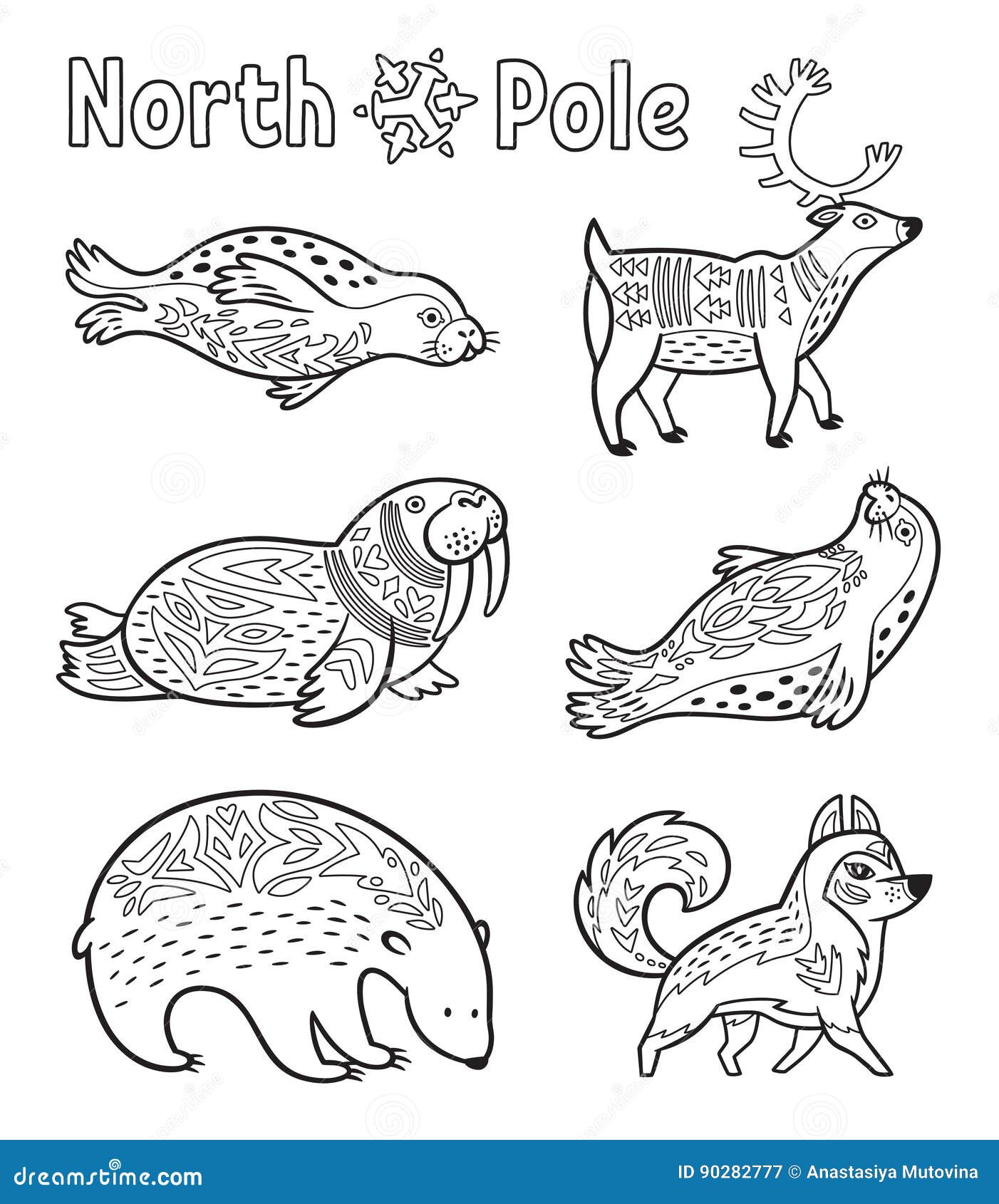 Outline Arctic Animals Set for Coloring Page Stock Vector ...