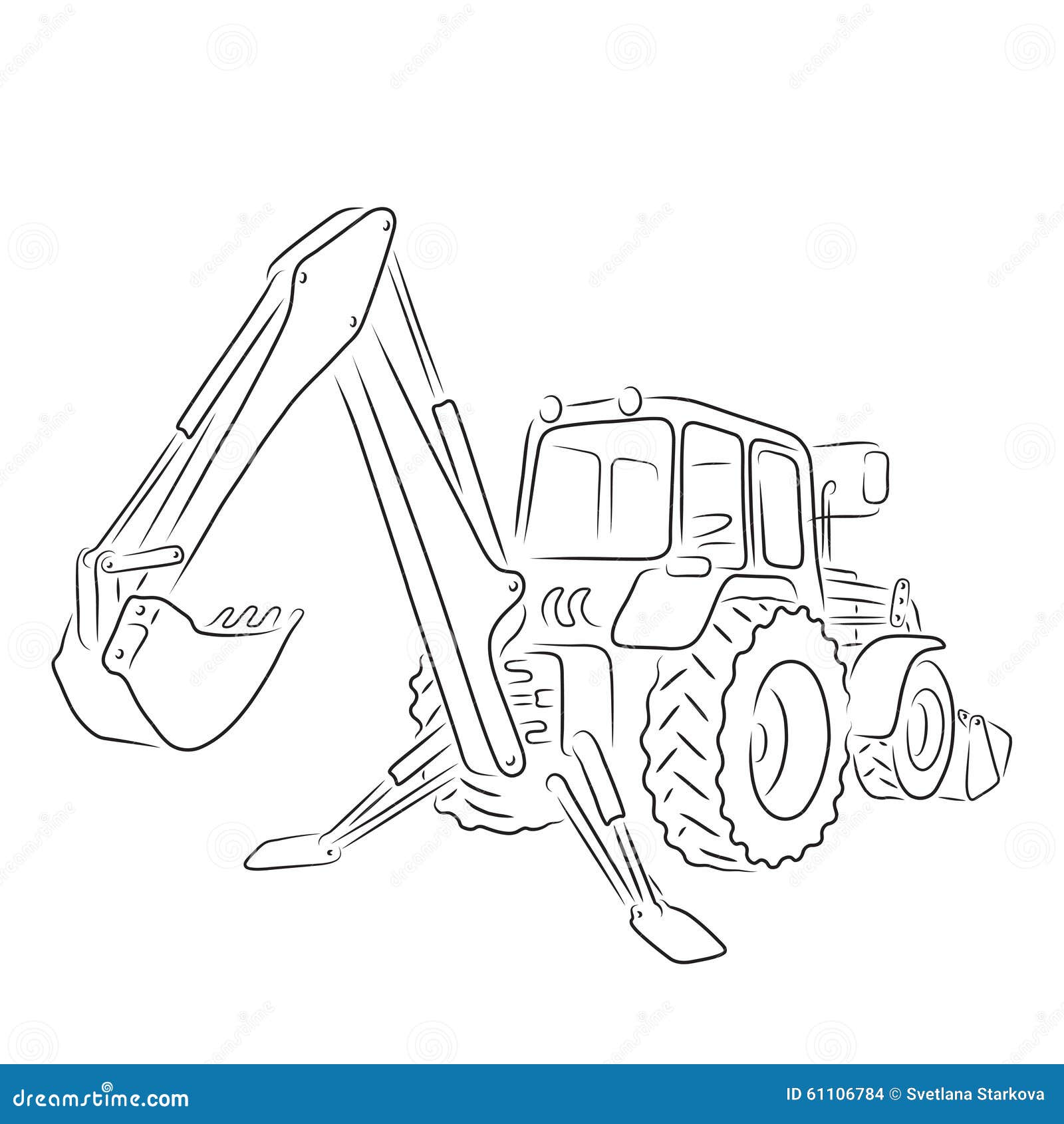 Outline Of Backhoe Loader, Vector Illustration Stock 