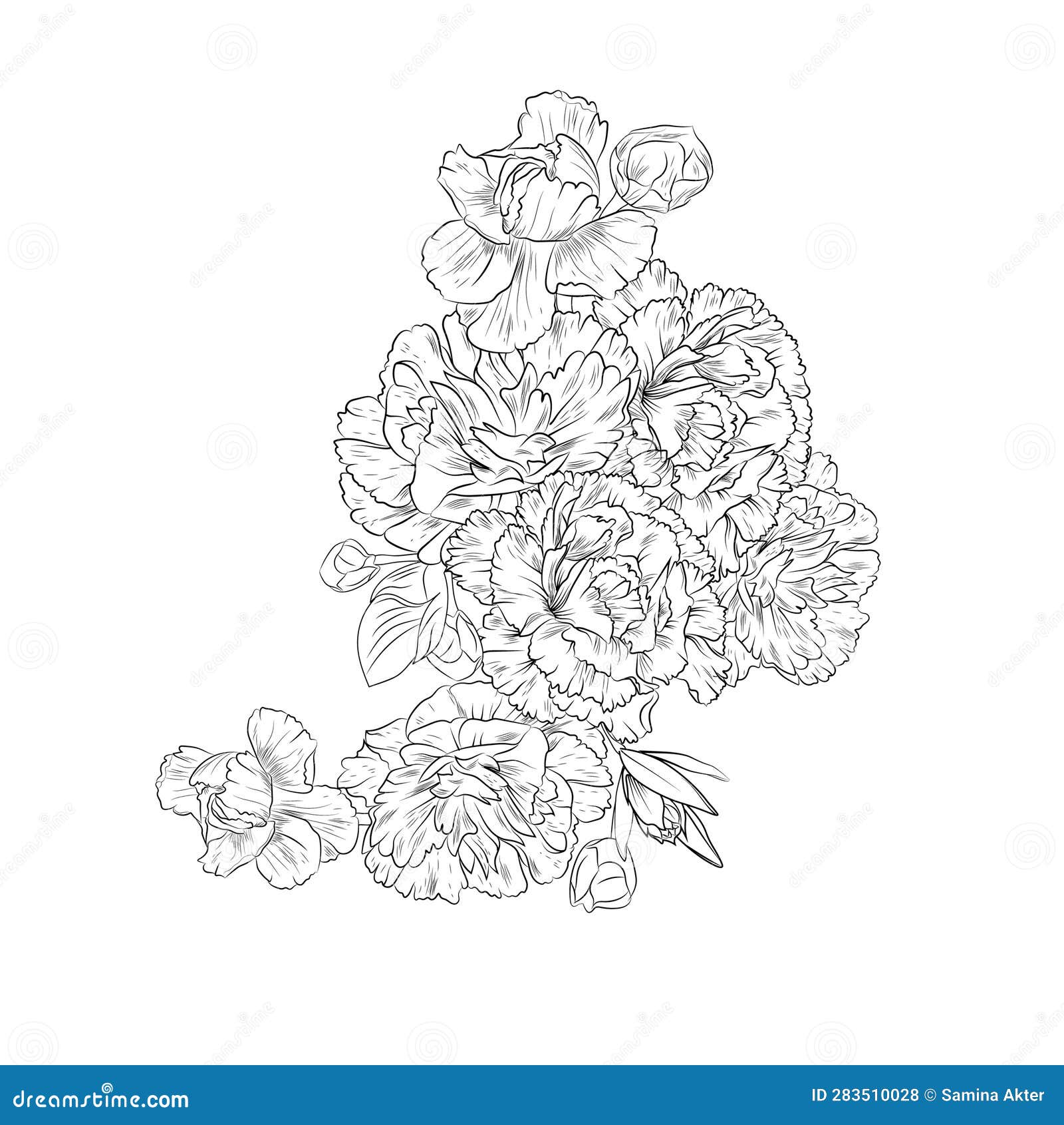 Outline Black Carnation Tattoo, Drawing Carnation Flower Tattoo Outline, Line Drawing Simple Carnation Tattoo Stock Vector - Illustration of sketch, tattoo: 283510028