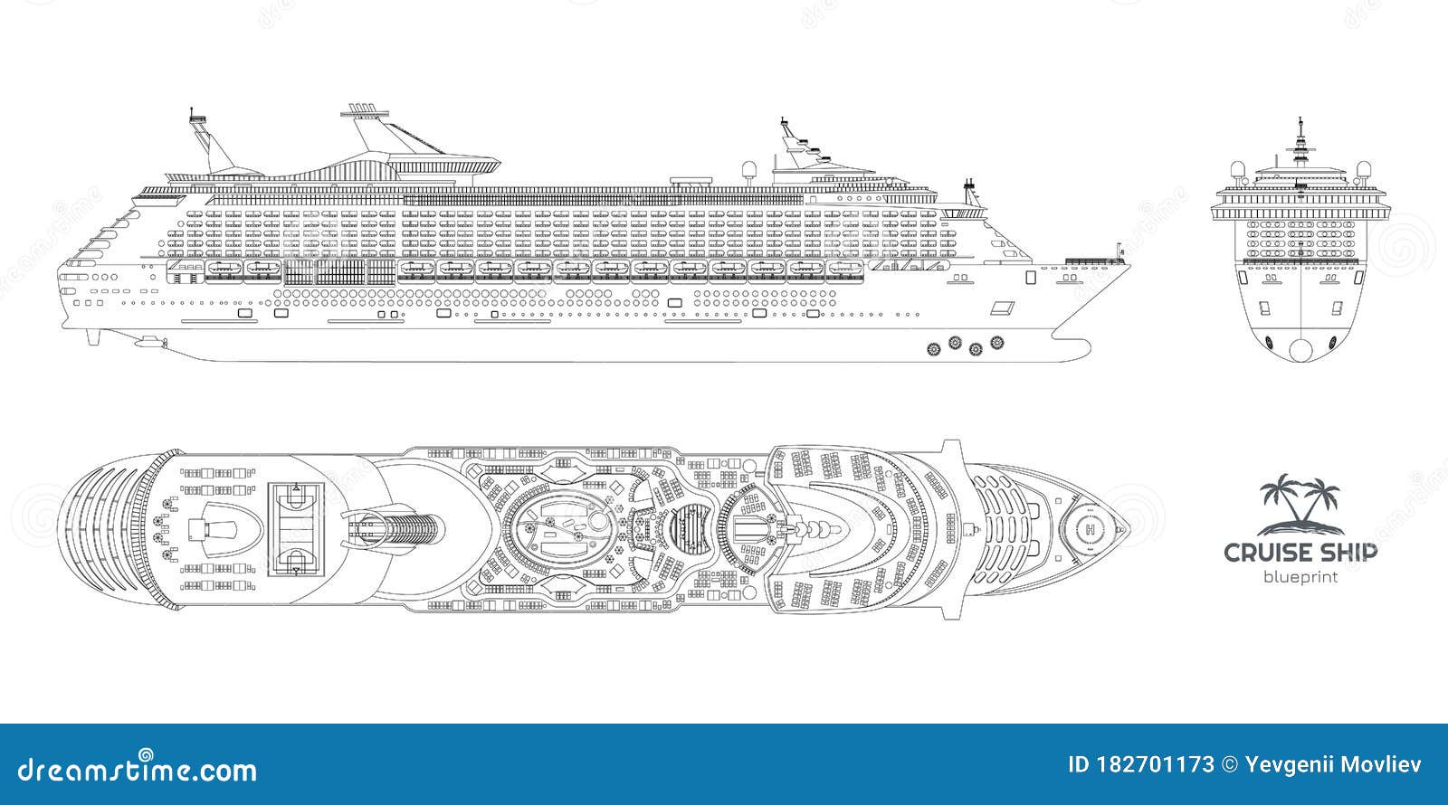 line drawing of cruise ship