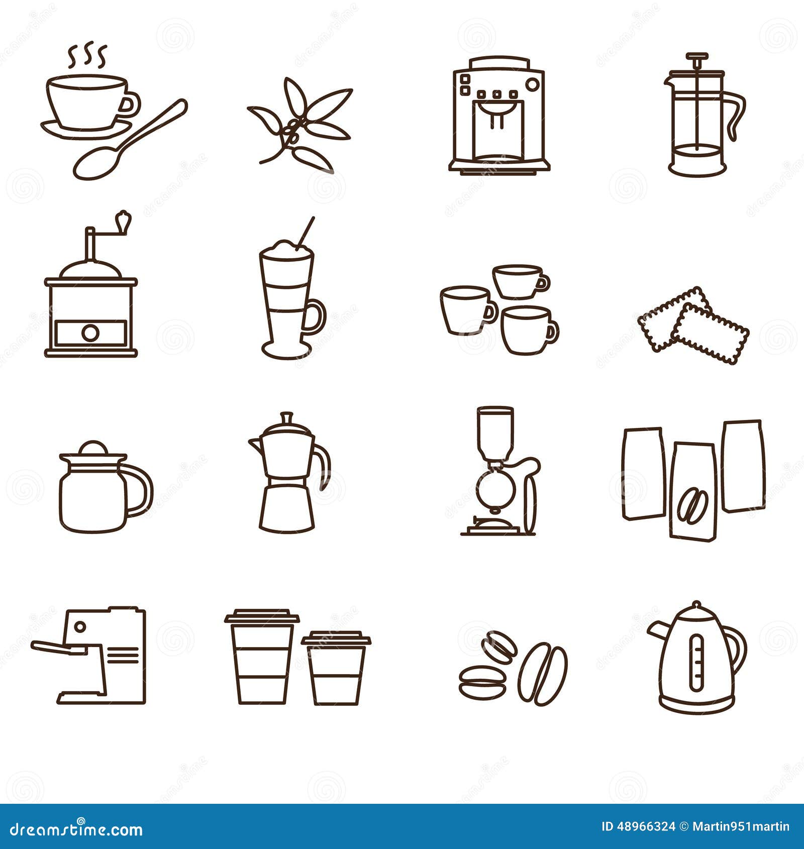 Outline Brown Simple Coffee Icons Set Stock Vector Illustration of latte, cafe 48966324