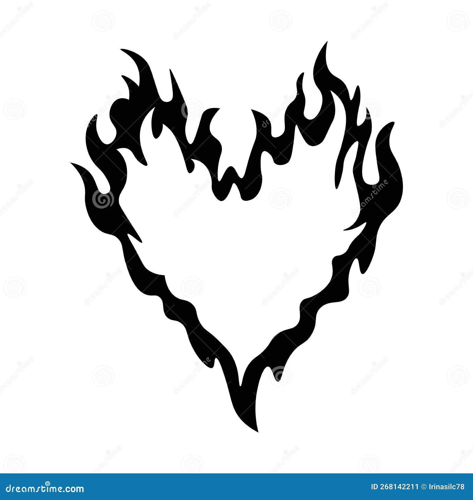 Outline Burning Heart Icon. Heart Silhouette with Fire, Blazing Love