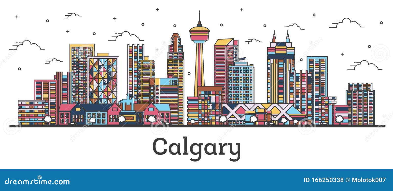 outline calgary canada city skyline with color buildings  on white