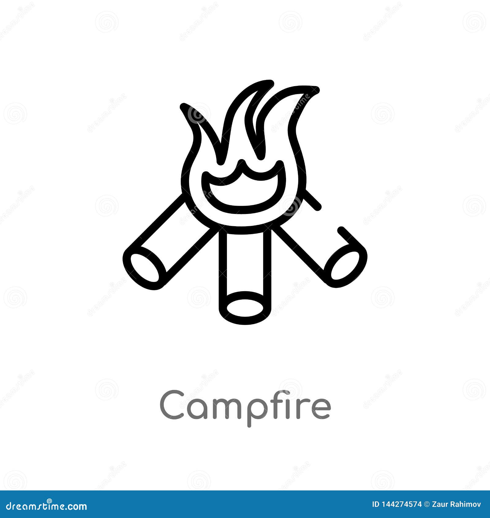Outline Campfire Vector Icon. Isolated Black Simple Line Element