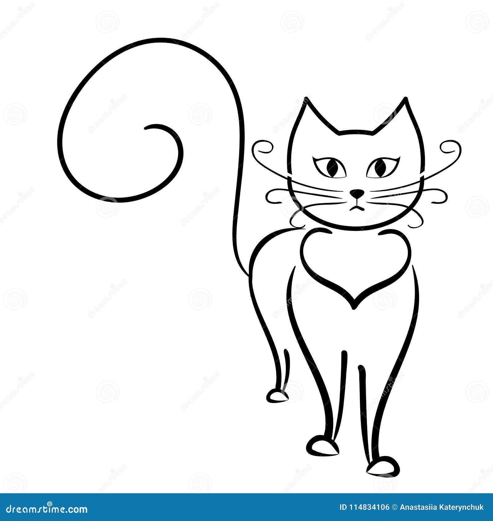 Outline Cat on the White Blackground, Cartoon Cat. Stock Vector -  Illustration of animal, sketch: 114834106