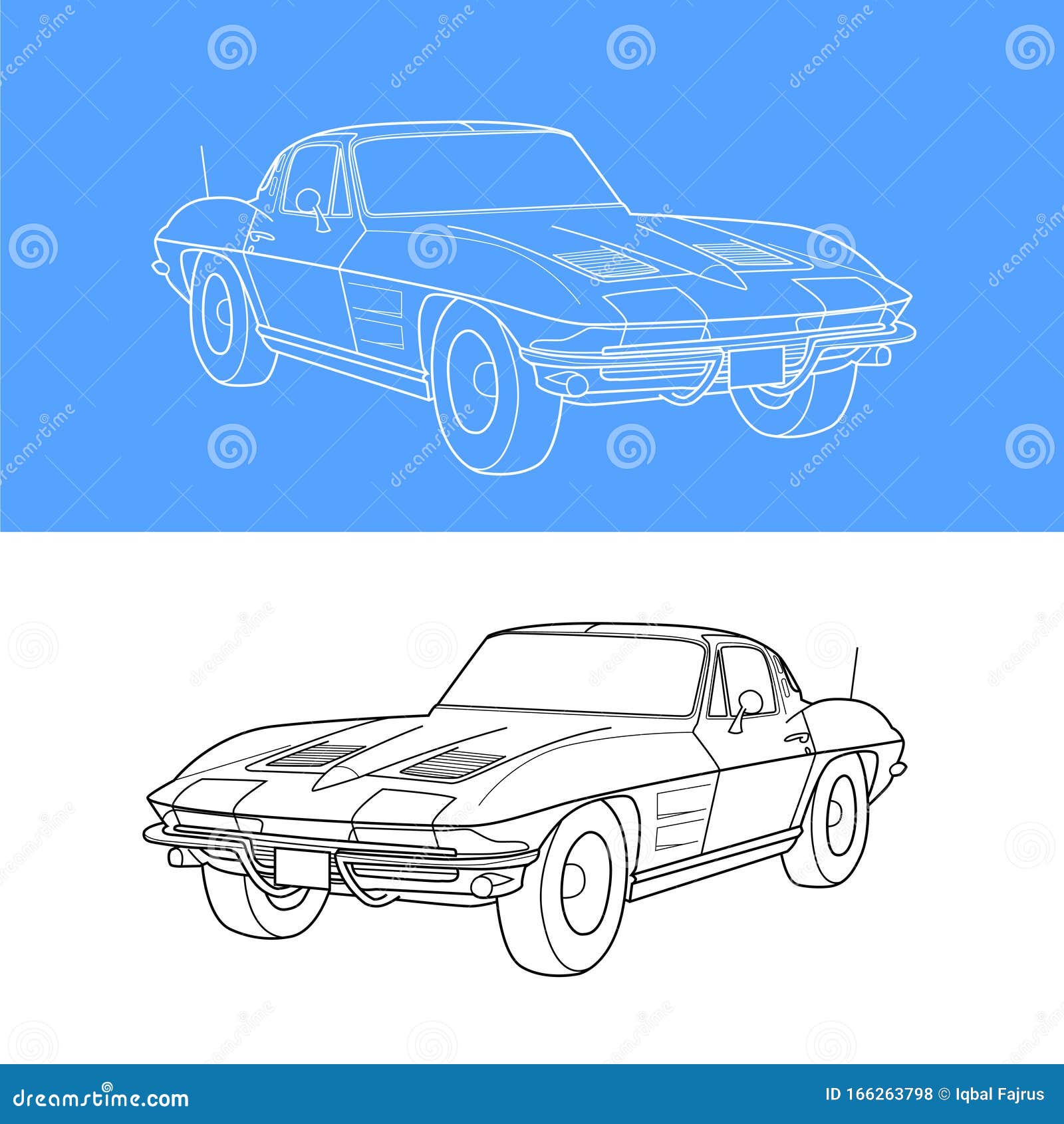 Outline Chevrolet Corvette C2 1963 Stock Vector - Illustration of