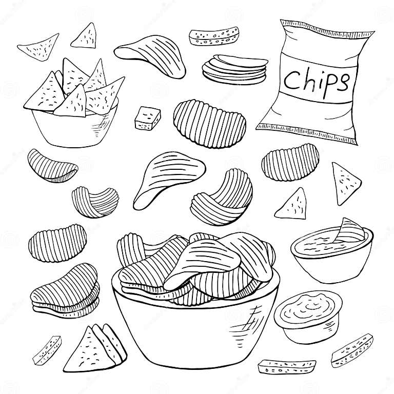 Outline Chips Collection on White Background. Vector Different Chips ...