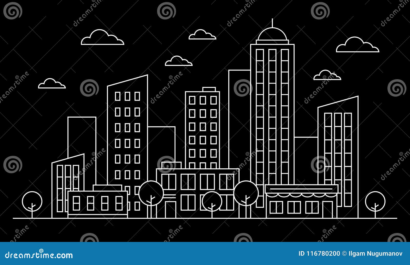 Outline City Landscape Skyline Concept With Buildings, Scyscrapers ...